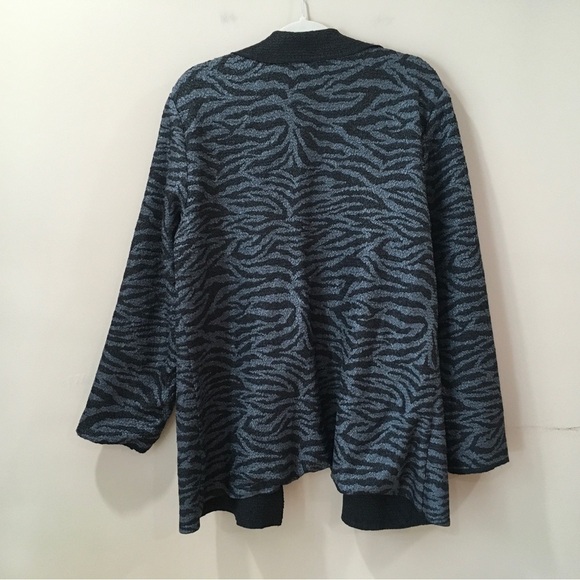 Ming Wang Jacket Woman XL Zebra Grey Black Tunic Topper Crinkle Open Front - Picture 2 of 5